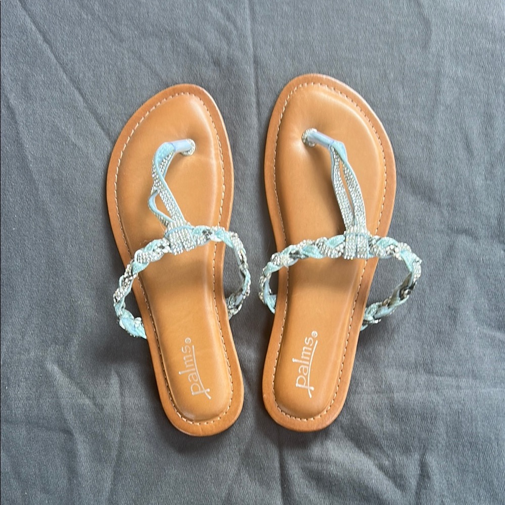 Palms Tan and Silver Sandals with Braided Straps